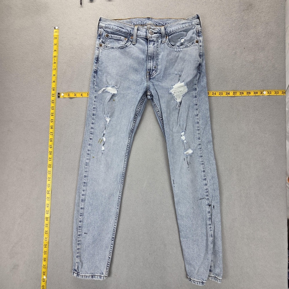 Levis 519 Jeans Mens Hi-Ball Blue Skinny Light Wash Thrashed Fits 28x28‎